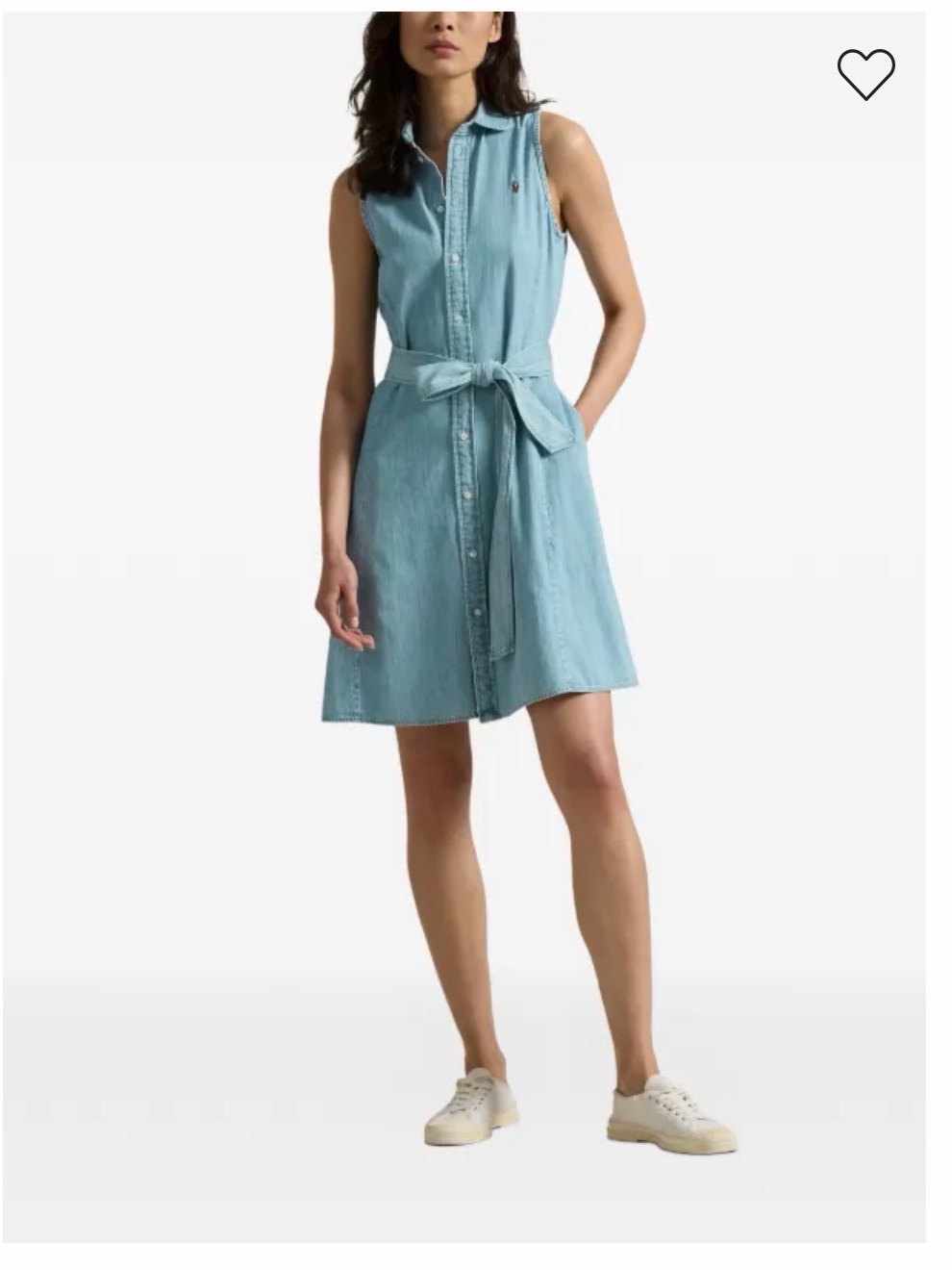 Polo By Ralph Lauren Light Blue Sleeveless Chambray Shirt Dress With Tie Belt